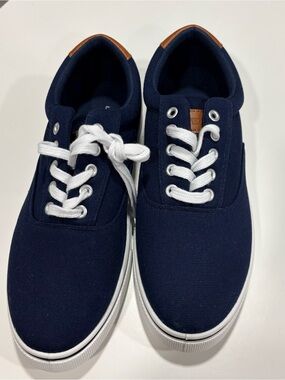 Lands' End Men's Navy Canvas Lace-Up Sneakers with White Soles